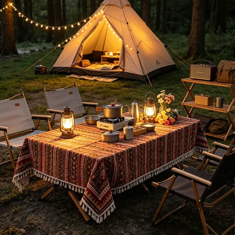 Boho-Picknickdecke im Ethno-Stil mit Quasten
