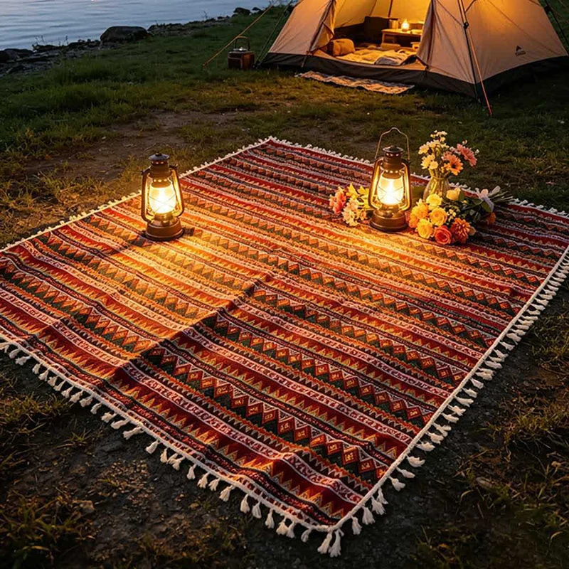 Boho-Picknickdecke im Ethno-Stil mit Quasten