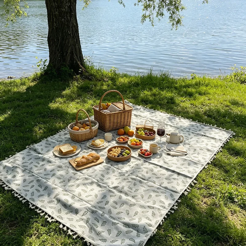 Minimalistische Picknickdecke mit Blättermuster