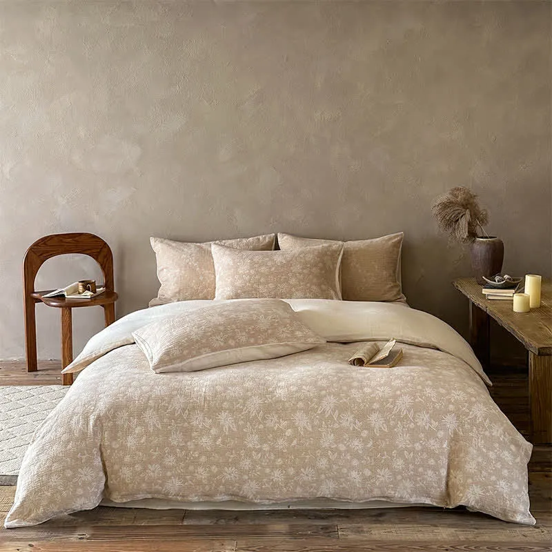 Bettwäsche-Set aus Baumwolle mit zartem Kamel- und Blumenmuster (Jacquard)