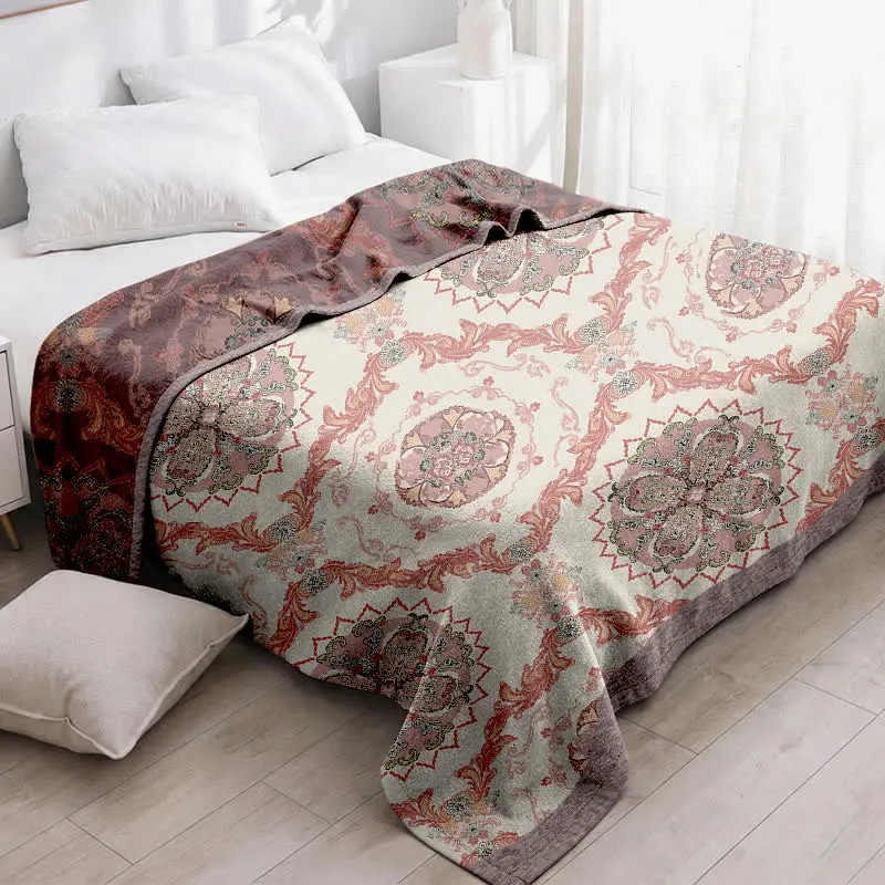 Vintage-Steppdecke aus Baumwollgaze mit aufwendig verziertem Blumenmuster