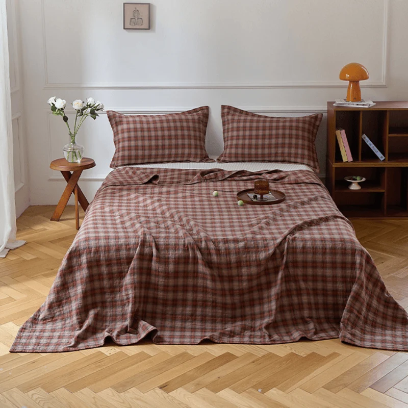 Bettwäsche-Set aus Baumwolle im Retro-Erdton-Karo-Design