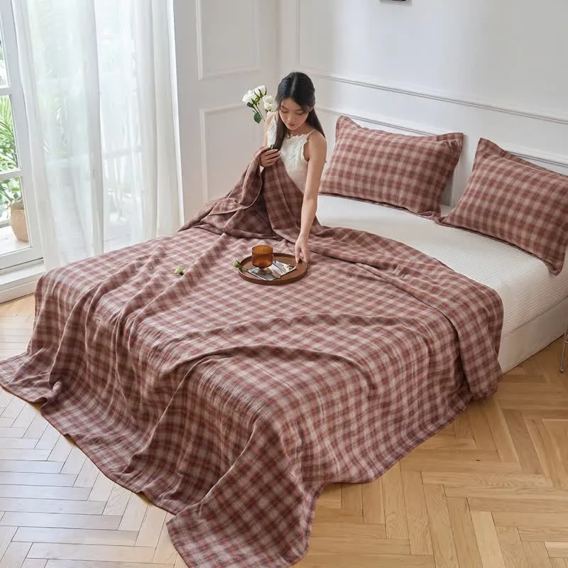 Bettwäsche-Set aus Baumwolle im Retro-Erdton-Karo-Design