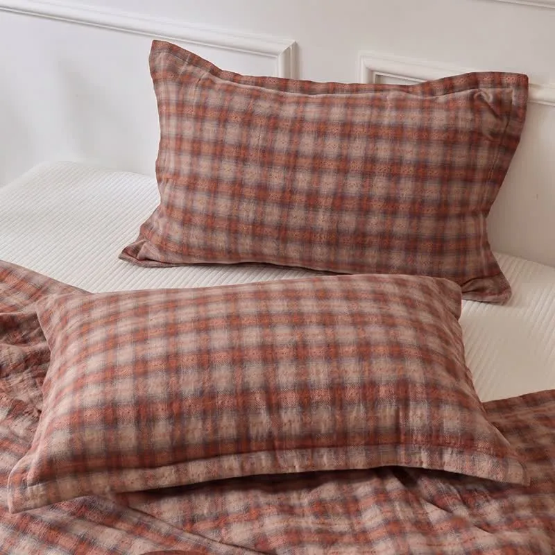 Bettwäsche-Set aus Baumwolle im Retro-Erdton-Karo-Design