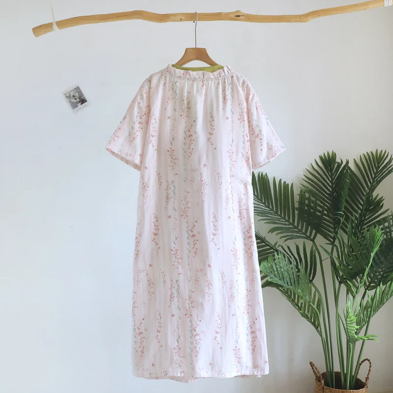 Kimono-Nachthemd/Loungewear aus geblümtem Baumwollgaze