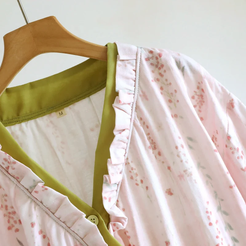Kimono-Nachthemd/Loungewear aus geblümtem Baumwollgaze