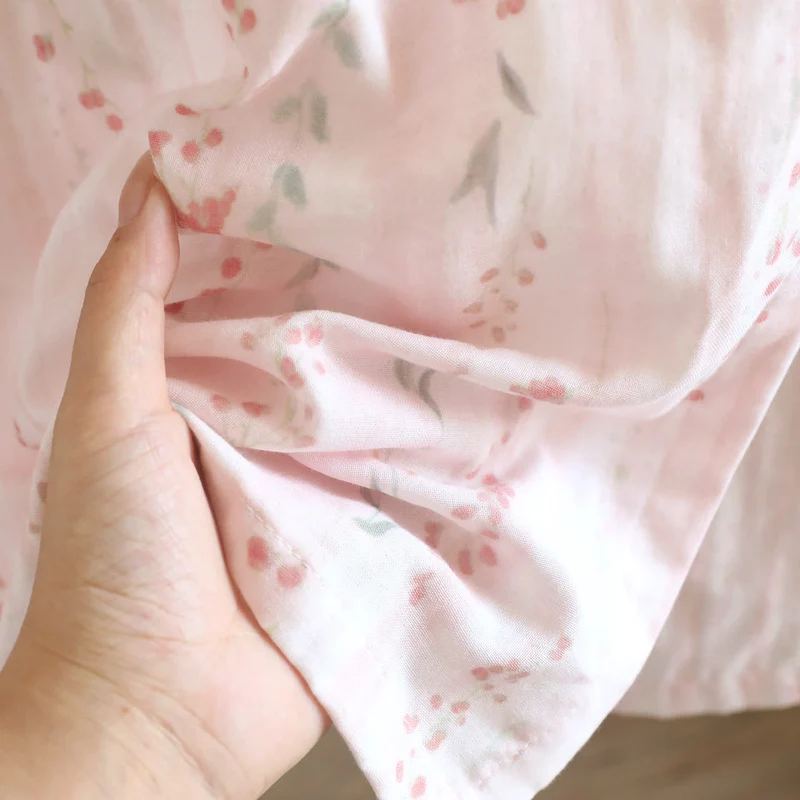 Kimono-Nachthemd/Loungewear aus geblümtem Baumwollgaze