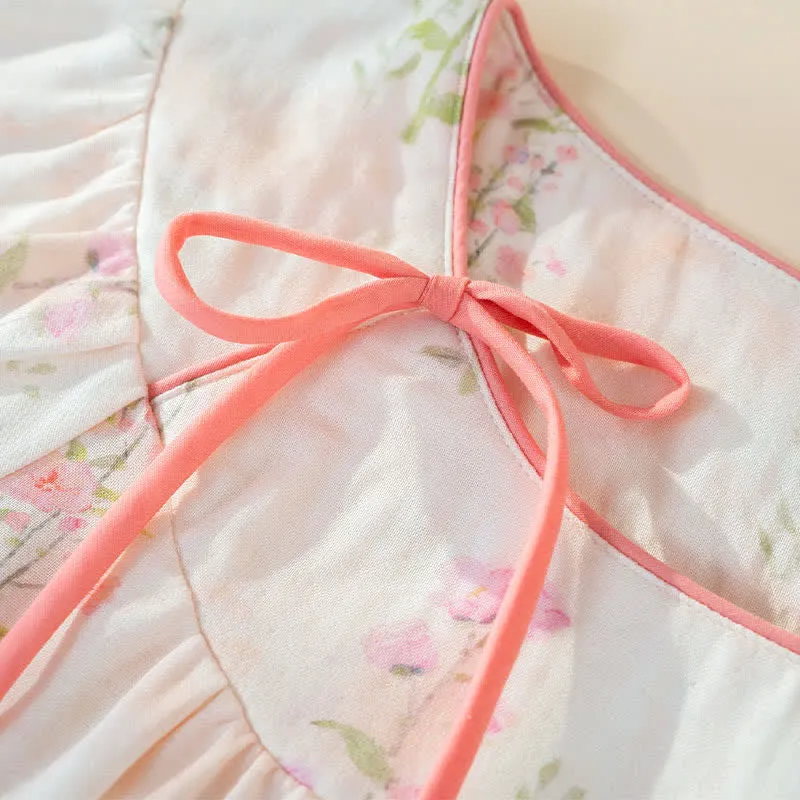 Pyjama mit Blumenmuster aus Bambus-Baumwolle mit Bindeband am Hals