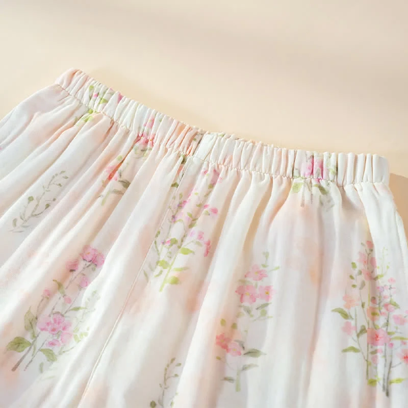 Pyjama mit Blumenmuster aus Bambus-Baumwolle mit Bindeband am Hals