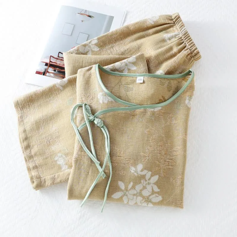 Loungewear-Set aus Baumwolle mit Blumenmuster und chinesischem Knoten