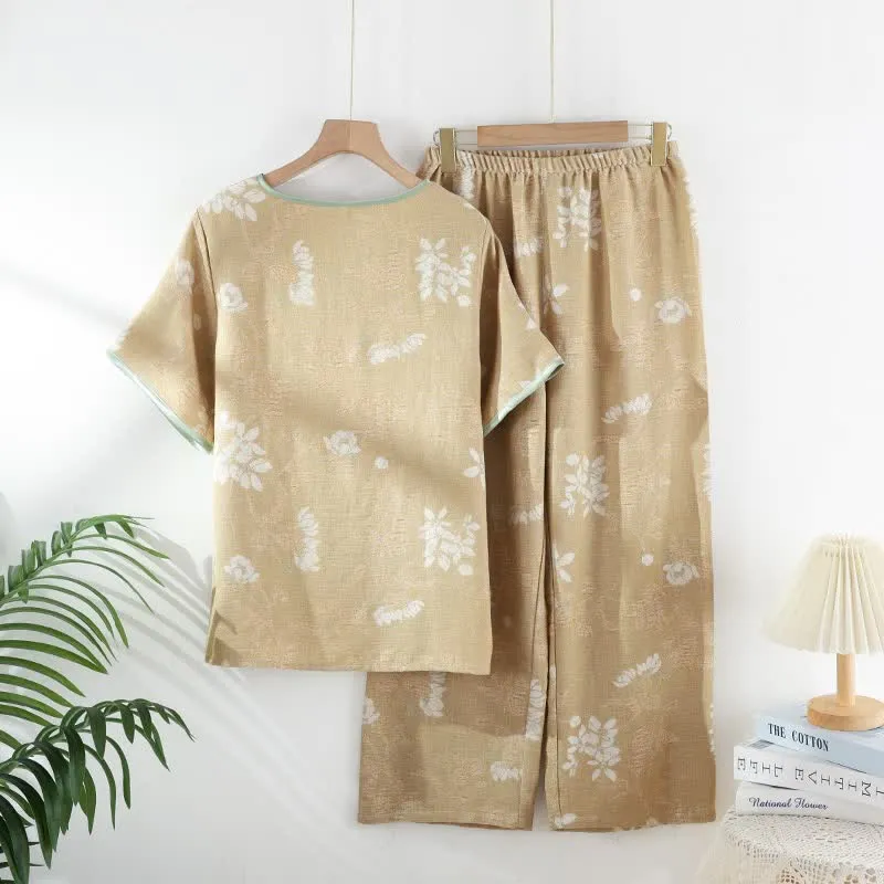 Loungewear-Set aus Baumwolle mit Blumenmuster und chinesischem Knoten