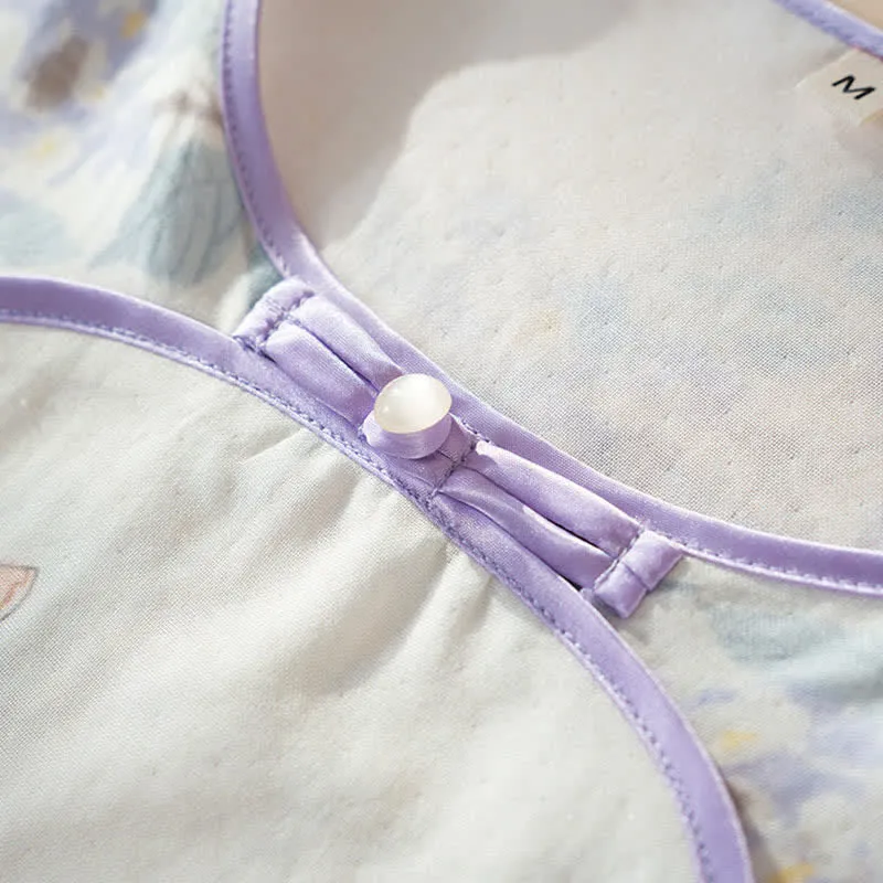 Damenpyjama aus Bambusfaser mit Blumen- und Schmetterlingsmuster