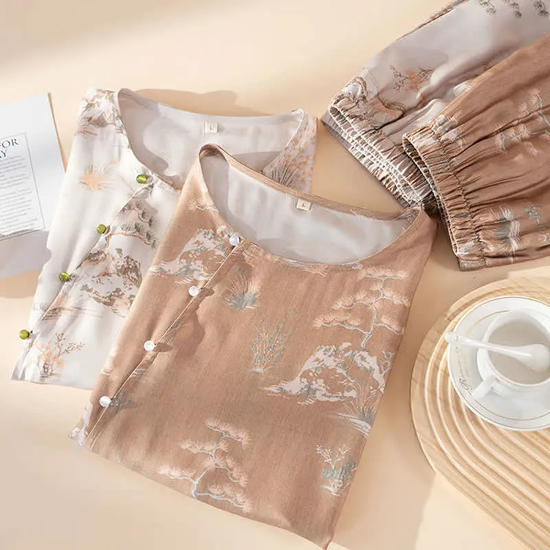 Loungewear-Set für Damen aus orientalisch bedrucktem Fiberglas