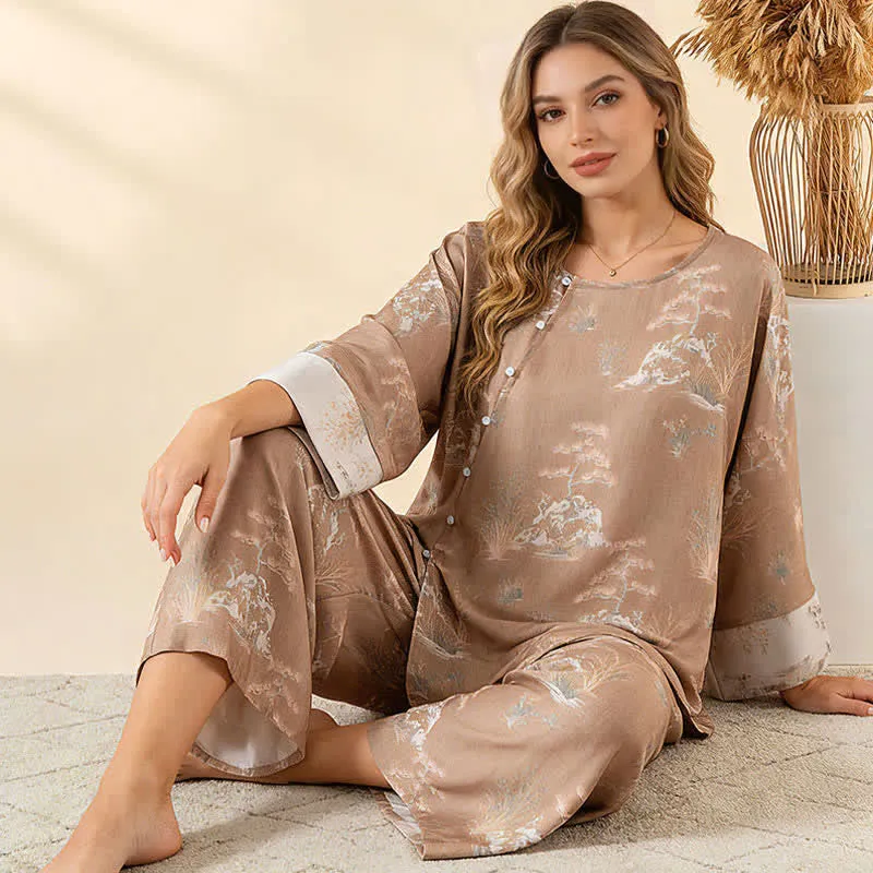 Loungewear-Set für Damen aus orientalisch bedrucktem Fiberglas
