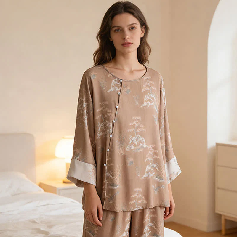Loungewear-Set für Damen aus orientalisch bedrucktem Fiberglas