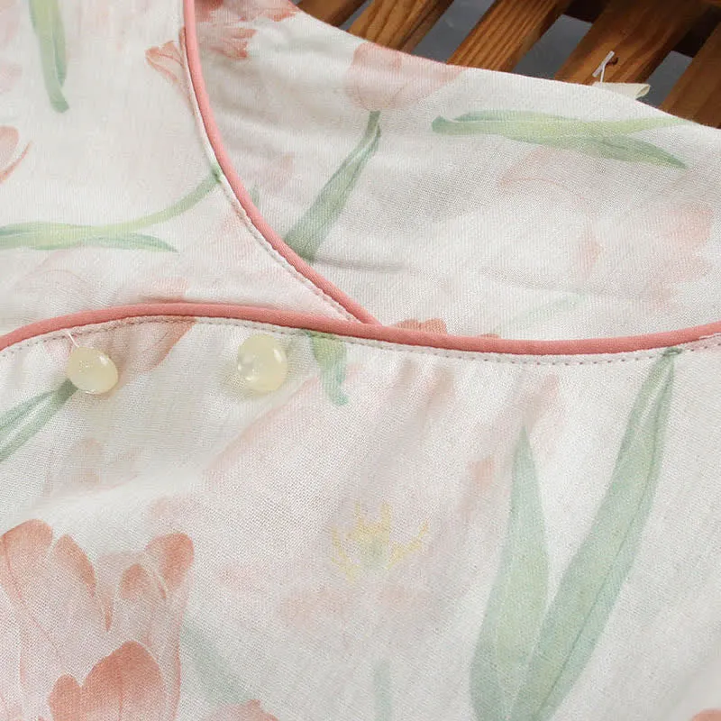 Damenpyjama aus Bambusfaser mit Tulpenmuster