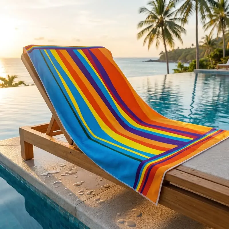 Strandtuch aus Mikrofaser mit Regenbogenstreifen