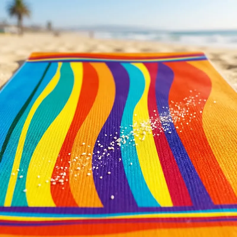 Strandtuch aus Mikrofaser mit Regenbogenstreifen