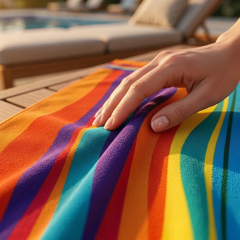 Strandtuch aus Mikrofaser mit Regenbogenstreifen