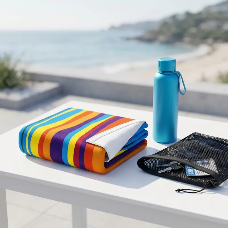 Strandtuch aus Mikrofaser mit Regenbogenstreifen