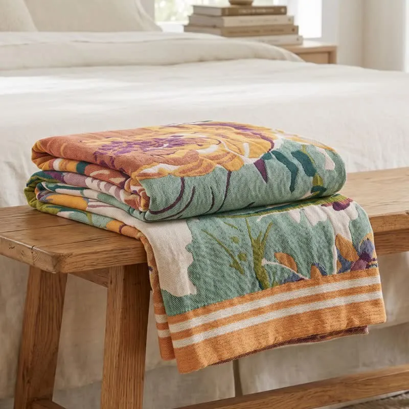 Boho-Baumwoll-Steppdecke mit blühendem Blumenmuster