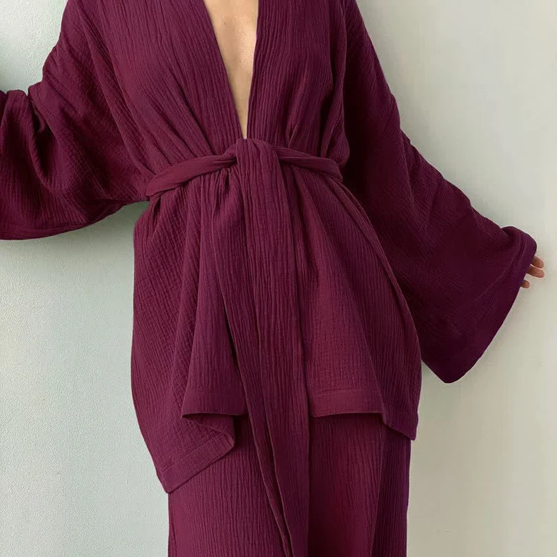 Kimono-Pyjama aus einfarbigem Baumwollgaze