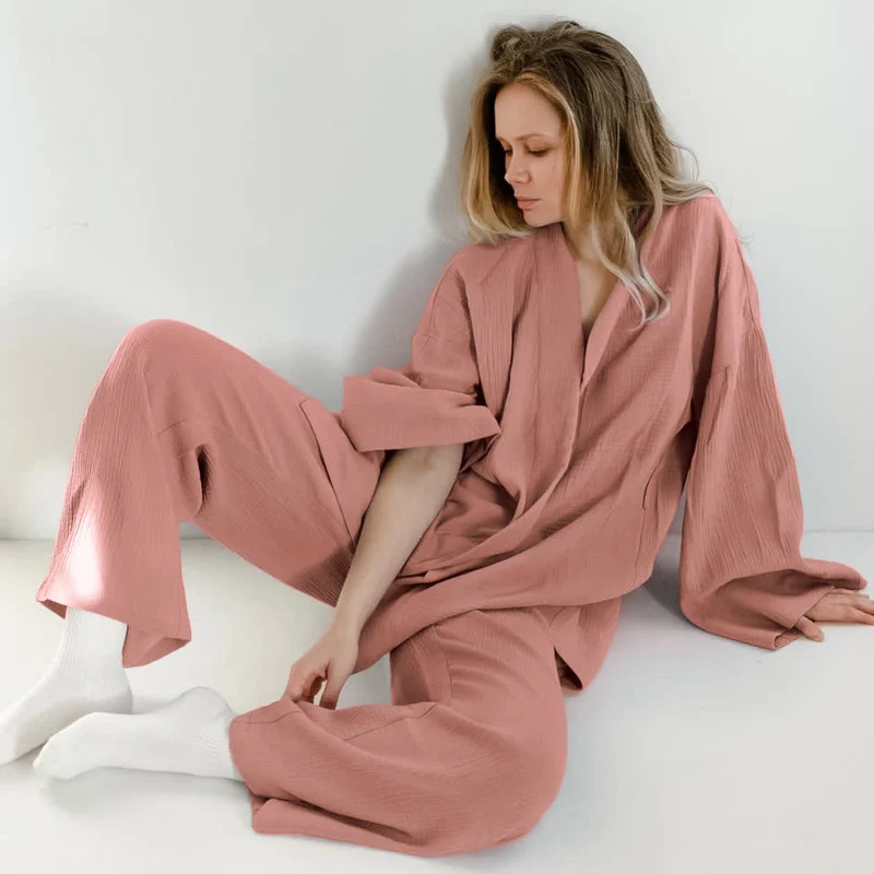 Kimono-Pyjama aus einfarbigem Baumwollgaze