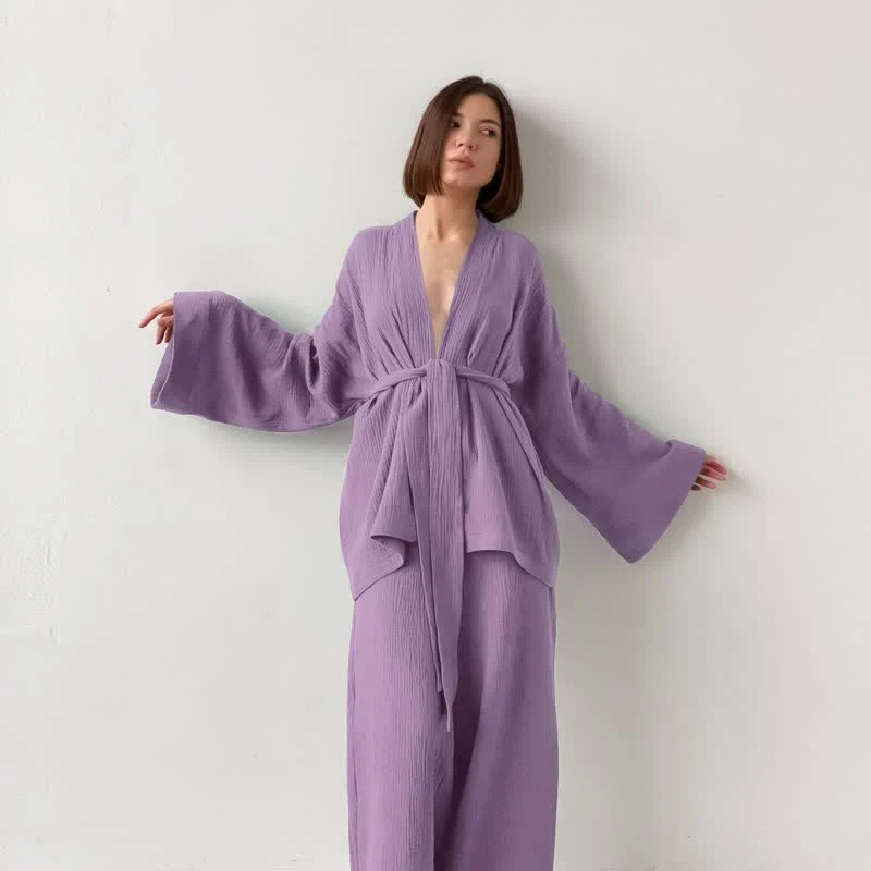 Kimono-Pyjama aus einfarbigem Baumwollgaze
