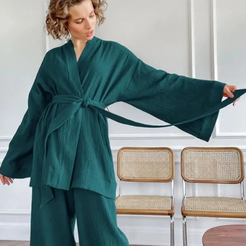 Kimono-Pyjama aus einfarbigem Baumwollgaze