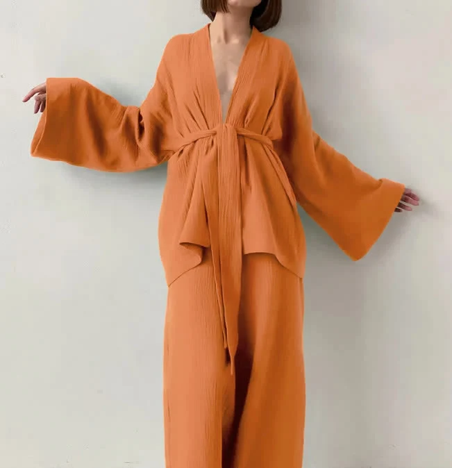 Kimono-Pyjama aus einfarbigem Baumwollgaze