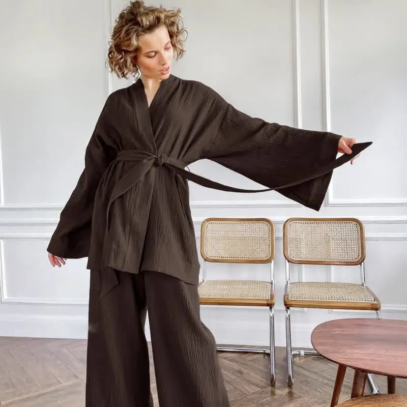 Kimono-Pyjama aus einfarbigem Baumwollgaze