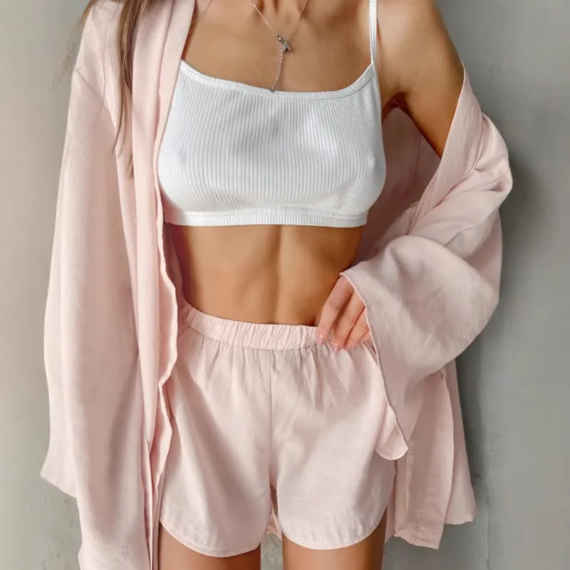 Kimono-Set in einfarbigem Rosa