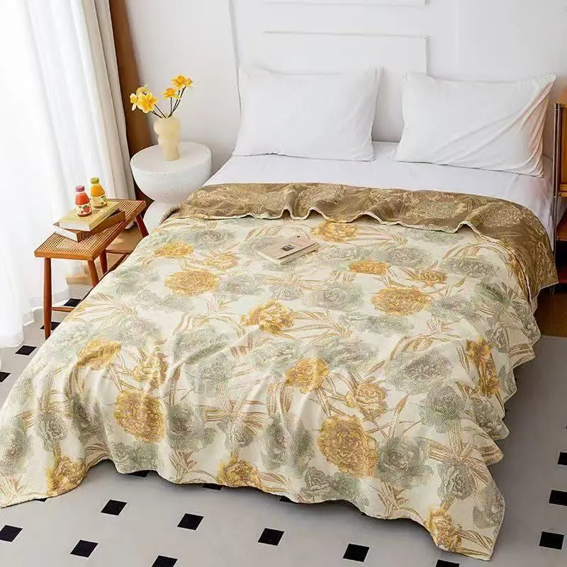 Retro-Bettdecke aus Baumwollgaze mit botanischem Flair