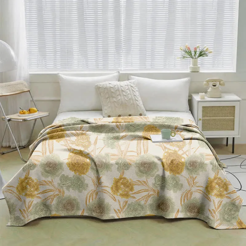 Retro-Bettdecke aus Baumwollgaze mit botanischem Flair