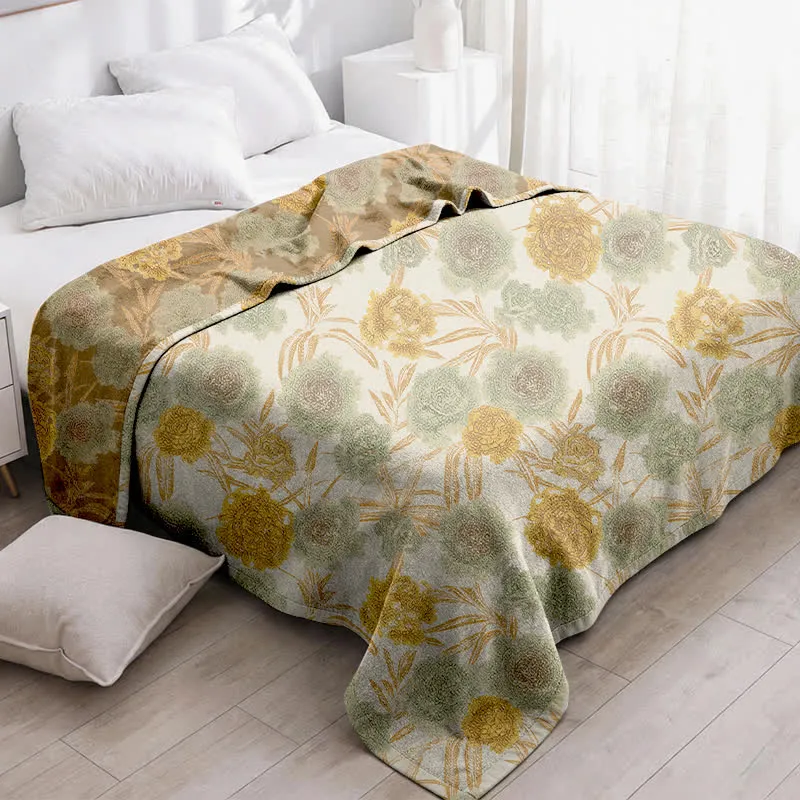 Retro-Bettdecke aus Baumwollgaze mit botanischem Flair