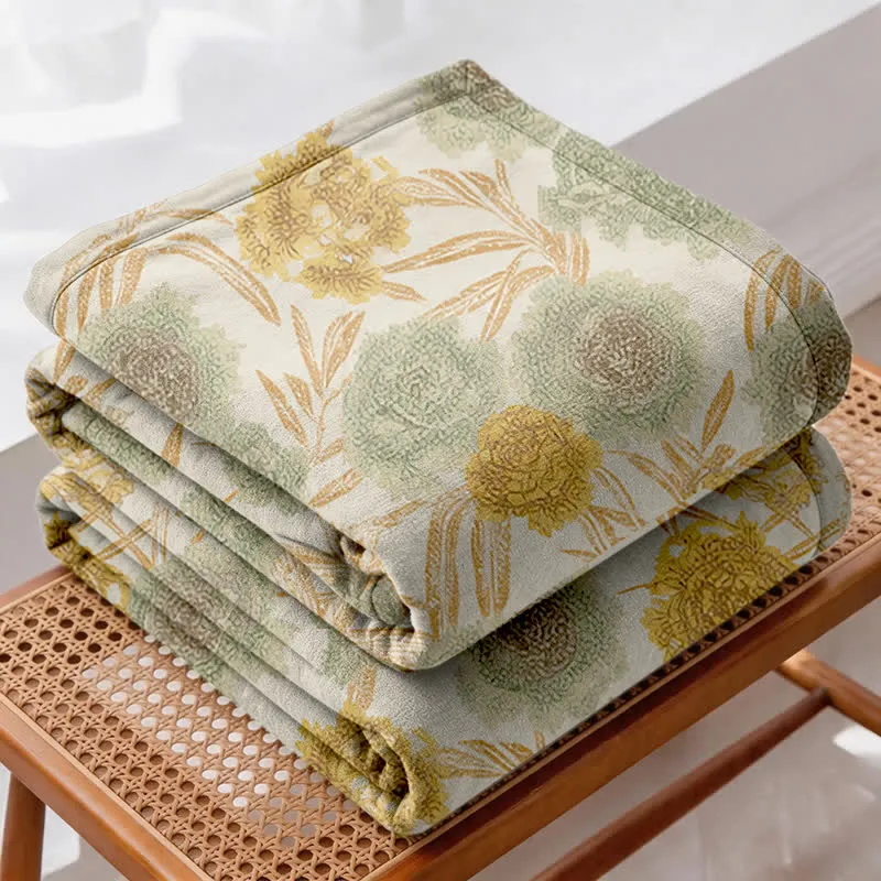 Retro-Bettdecke aus Baumwollgaze mit botanischem Flair