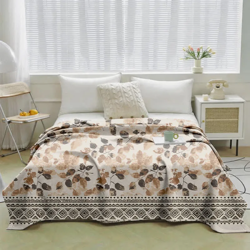 Boho-Herbstblatt-Baumwollgaze-Steppdecke