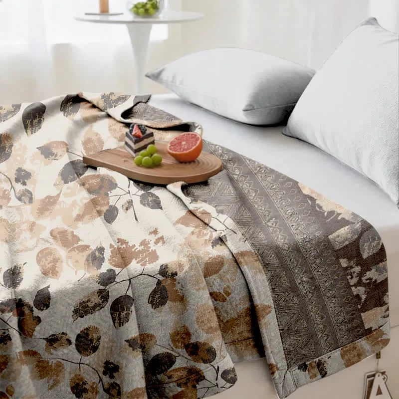 Boho-Herbstblatt-Baumwollgaze-Steppdecke