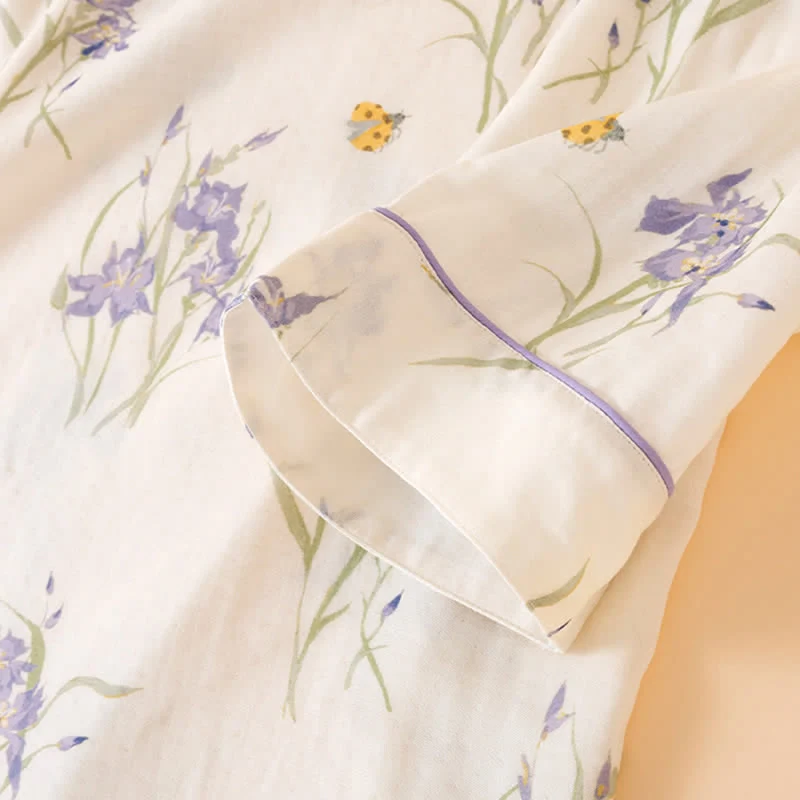 Damenpyjama mit Iris-Print aus Bambusfaser