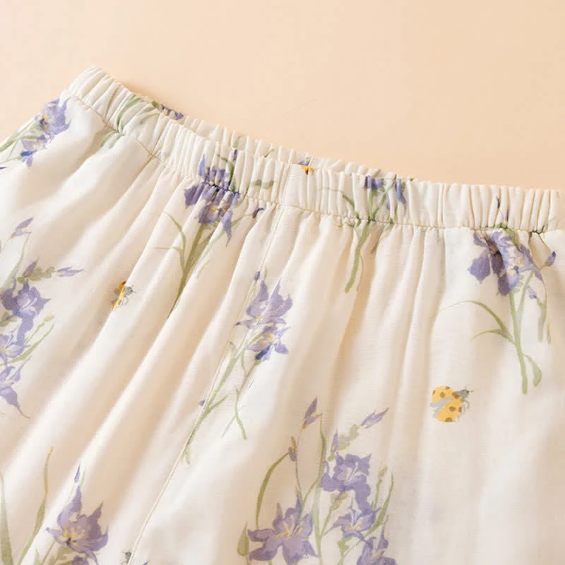 Damenpyjama mit Iris-Print aus Bambusfaser