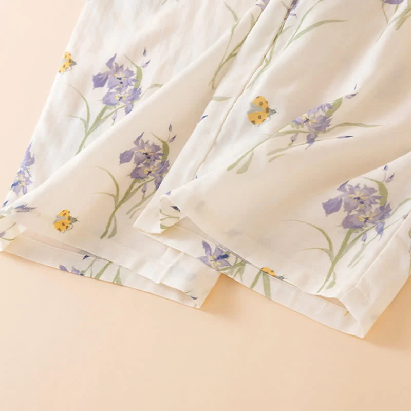 Damenpyjama mit Iris-Print aus Bambusfaser