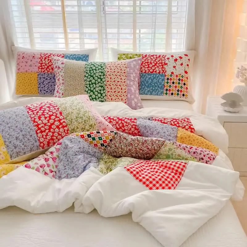 Buntes Patchwork-Bettwäscheset aus Baumwolle mit Blumenmuster