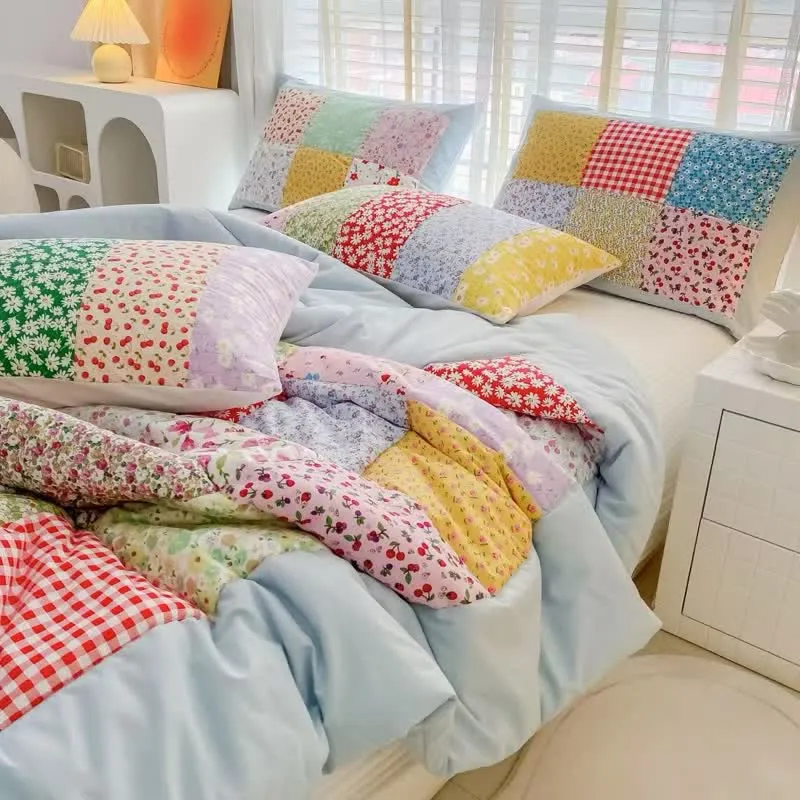 Buntes Patchwork-Bettwäscheset aus Baumwolle mit Blumenmuster