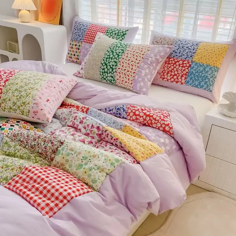 Buntes Patchwork-Bettwäscheset aus Baumwolle mit Blumenmuster