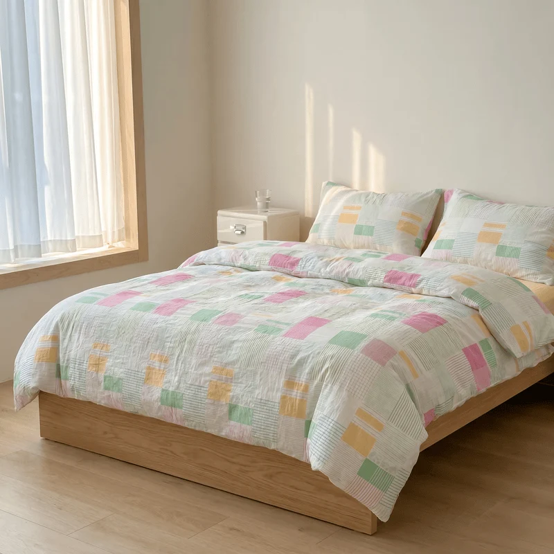 Mehrfarbiges Patchwork-Bettwäscheset aus Baumwolle im Pastell-Look (4-teilig)