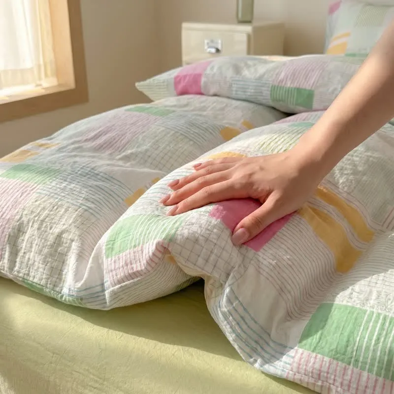 Mehrfarbiges Patchwork-Bettwäscheset aus Baumwolle im Pastell-Look (4-teilig)