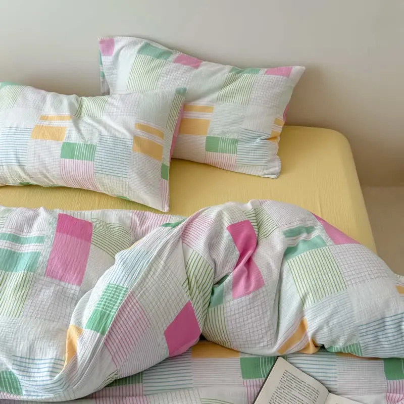 Mehrfarbiges Patchwork-Bettwäscheset aus Baumwolle im Pastell-Look (4-teilig)