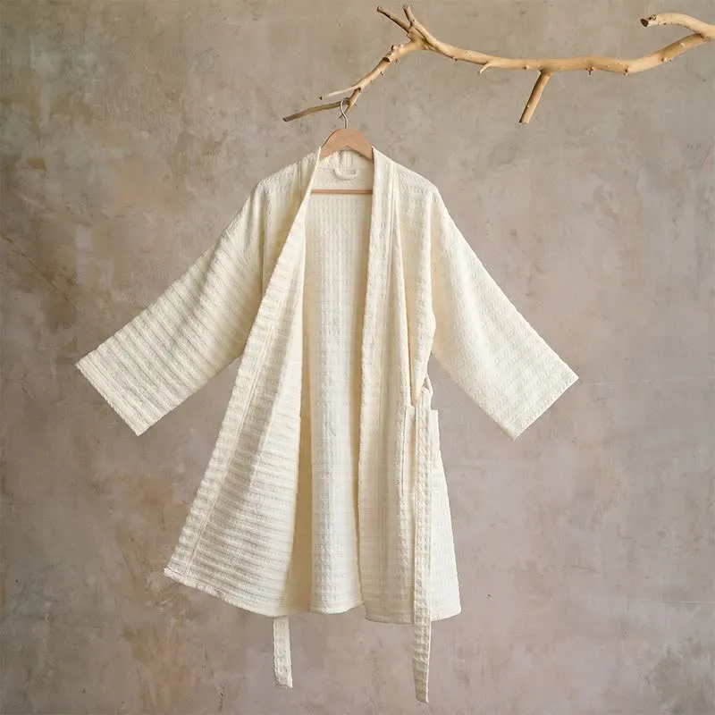 Kimono-Bademantel aus Baumwolle mit Waffelmuster