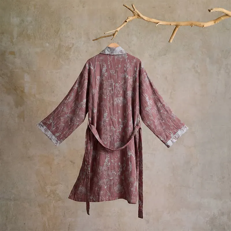 Vintage-Bademantel aus Baumwolle mit botanischem Flair (Doppelgaze)