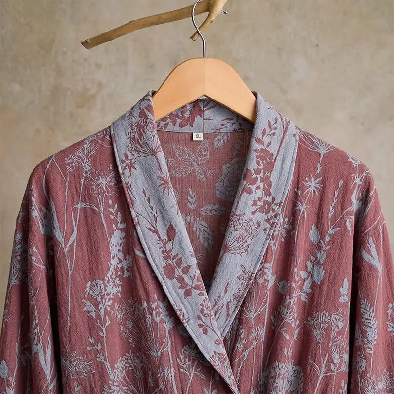 Vintage-Bademantel aus Baumwolle mit botanischem Flair (Doppelgaze)
